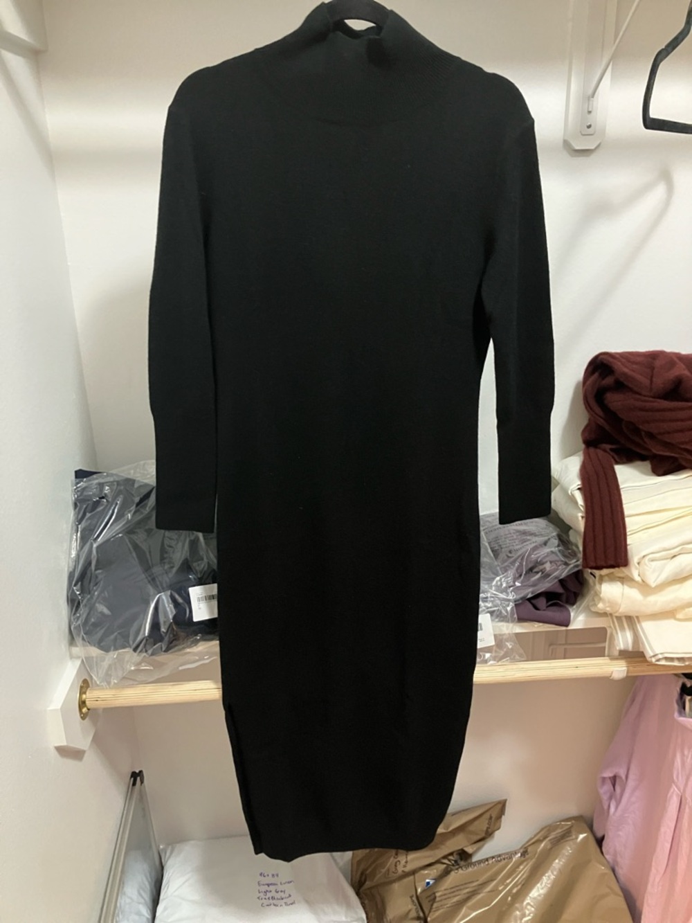 Quince, Mongolian, cashmere turtleneck, midi sweater dress black small NWT